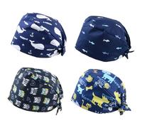 Amexo 4 Pièces Calot Chirurgien Femme, Bonnet Gommage Bouffant Colorée Turban Imprimé Couvre-Cheveux Réglable Casquette avec Boutons et Coton Bandeau de Sueur pour Femmes Hommes