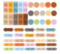 Amexo 50 Pièces Étiquettes en Cuir Faites à la Main, Etiquette Fait Main à Coudre Microfibre Étiquettes Tissées en Cuir avec Trous Étiquettes Colorées pour L'Artisanat Tricot Sacs à Main VêTements