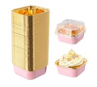 Amexo Caissettes Cupcakes en Papier D'aluminium, 50 Pièces Mini Moules à Gâteaux avec Couvercles, Caissette Muffins Papier Plats de Cuisson Carrés pour Mariage Anniversaire Fête