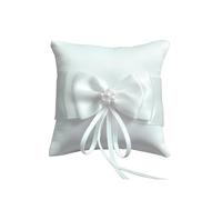 Amexo Coussin Alliance Mariage Blanc Porteur Coussin Bague avec Perle de Simulation Porte Alliance Mariage de Style Romantique pour Bague de Fiançailles ou Alliances (10 x 10cm)