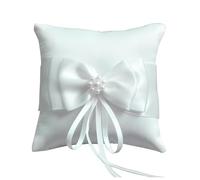 Amexo Coussin Alliance Mariage Blanc Porteur Coussin Bague avec Perle de Simulation Porte Alliance Mariage de Style Romantique pour Bague de Fiançailles ou Alliances (20 x 20cm)