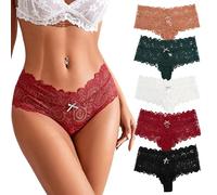 Amexo Lot de 5 String Femme Sexy Culotte en Dentelle Chic Lingerie en Dentelle Sexy pour Femme Tanga sous Vêtements Transparent (FR/ES, Alpha/Lettres, M, Taille Normale, Taille Normale, 5 Couleurs)