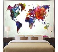 Ameyahud Tapisserie carte du monde - Décoration murale aquarelle - Décoration de chambre à coucher
