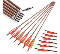 AMEYXGS 6/12x Flèches en Carbone Tir à l'arc 31pouces Flèches de Chasse 340/400/500/600 Spine avec Plumes de Dinde 4" pour Arc Recourbé Arc Compound Entraînement à la Cible (12, Orange, Spine 340)
