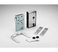AMF 567273 Kit complet de serrure (serrure à encastrer, largeur de la boîte : 40 mm, mandrin 60 mm, avec poussoir, à souder, 2 touriges, en acier)