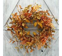 AMF0RESJ Couronne d'automne Artificielle pour Porte d'entrée, Couronne d'automne avec Feuilles mélangées pour décoration de Ferme, intérieur, extérieur, fenêtre, Mur, Porte