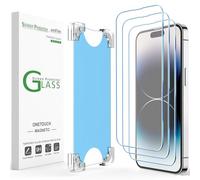 amFilm 2 Pack Magnetic OneTouch 14 Pro Max 6.7" Screen Protector [Eco Friendly & Reduce Plastic] [Indestructible Ultra 9H Tempered Glass] [15 seconds Auto-Alignment & Ultra Fa