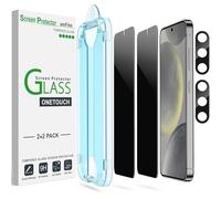 amFilm Protection écran de Confidentialité pour Samsung Galaxy S24 5G | Verre Trempé de avec Protecteurs d'objectif de Caméra [Anti-Espion et Protection de la Vie privée] 2+2 Pièces-S24-6.2''