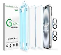 amFilm Verre Trempé pour iPhone 16 6.1", OneTouch 2 Pièces Protection D'écran avec 2 Pièces Protecteurs d'objectif de Caméra, étui Compatible
