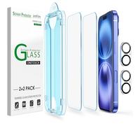 amFilm Verre Trempé pour iPhone 16 Plus 6.7", OneTouch 2 Pièces Protection D'écran avec 2 Pièces Protecteurs d'objectif de Caméra, étui Compatible