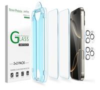 amFilm Verre Trempé pour iPhone 16 PRO 6.3", OneTouch 2 Pièces Protection D'écran avec 2 Pièces Protecteurs d'objectif de Caméra, étui Compatible