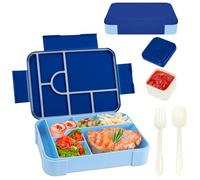 AMFUN 1330ML Anti-Fuite Lunchbox Bento Box avec Couverts, Lunch Box Enfant Set avec 7 Compartiments et 1 Récipient pour Vinaigrette pour Ecole, Travail, Pique Nique (Bleu)