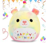 AMFUN 22cm Joyeux Anniversaire Animal en Peluche, Mignon Anniversaire Chat Peluches pour Les Anniversaires, Noël, Les Fêtes et Autres Cadeaux (Arc-en-Ciel)