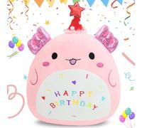AMFUN 22cm Joyeux Anniversaire Animal en Peluche, Mignon Anniversaire Chat Peluches pour Les Enfants et Les Tout-Petits (Rose)