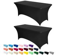 AMFUN 2PCS Nappes Extensibles, Kitchen Nappe Rectangulaire Table, Couverture de Table en Polyester et Spandex, Nappe Lavable Infroissable Machine pour Bar Table Événements Fêtes122*76*76CM (Noir)4FT
