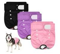 AMFUN 3PCS Culotte Chiennes Chaleurs Réutilisables, Couches Chien, Culotte pour Chien Femelle en Chaleur et Incontinentes Lavable (Noir + Violet + Rose-XL)