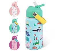 AMFUN Bouteille d'eau Isotherme pour Enfants, 350ML Gourde Isotherme pour Enfants avec Paille, Motif Anti-rayures Avec Poignée, Sans BPA, pour Boisson Chaude ou Froide pour Garçons Filles(Voiture)