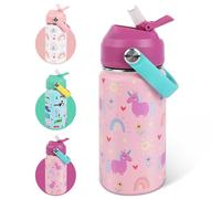 AMFUN Bouteille d'eau Isotherme pour Enfants, 350ML Gourde Isotherme pour Enfants avec Paille, Motif Anti-rayures Avec Poignée, Sans BPA, pour Boisson Chaude ou Froide pour Garçons Filles(Licorne)