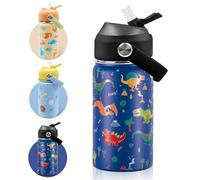 AMFUN Bouteille d'eau Isotherme pour Enfants, 350ML Gourde Isotherme pour Enfants avec Paille, Motif Anti-rayures Avec Poignée, Sans BPA, pour Boisson Chaude ou Froide pour Garçons Filles