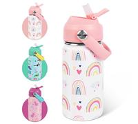 AMFUN Bouteille d'eau Isotherme pour Enfants, 350ML Gourde Isotherme pour Enfants avec Paille, Motif Anti-rayures Avec Poignée, Sans BPA, pour Boisson Chaude ou Froide pour Garçons Filles(Arc-en-ciel)
