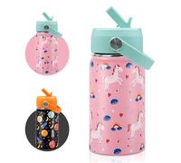 AMFUN Bouteille d'eau Isotherme pour Enfants, 350ML Gourde Isotherme pour Enfants avec Paille, Motif Anti-rayures Avec Poignée, Sans BPA, pour Boisson Chaude ou Froide pour Garçons Filles
