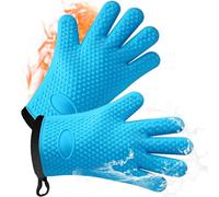 AMFUN Gants de Barbecue, Gants de Four Résistant à la Chaleur Silicone, Gants de Four Anti-Chaleur pour BBQ/Four/Gril/Cheminée/Cuisson au Four (Bleu - Court)