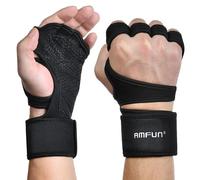 AMFUN Gants D'entraînement Ouverts à Demi-Doigts, Manique de Musculation avec Protection Supplémentaire de la Paume pour la Gym, Fitness, L'haltérophilie (L)