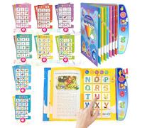 AMFUN Livre Sonore éducatif Ludique pour Apprendre l'anglais Interactif, Livre Intelligent pour Enfants, Enfant l'anglais Machine de Lecture, Chiffres, Lettres, Mots, Formes (Bleu)