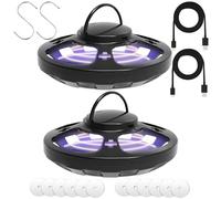 AMFUN Lot de 2 Piège à Puces, Piège à Lumière Anti-Puces à LED 4 Modes avec 12 Autocollants de Capture, UV Lampe Tue Mouche Electrique, Lampe Piège À Puces avec 2 Crochets(Noir)