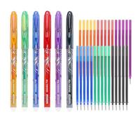 AMFUN Lot de 6 Encre Gel Effaçable, Stylos à Bille avec Gomme, Pointe 0.5 mm, Comprend 30 Recharges Remplaçables, 5 de Chaque Couleur, Roller Effaçable pour l'école, Fournitures de Bureau(6 Couleurs)