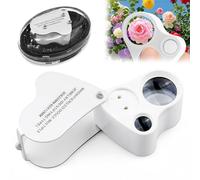 AMFUN Loupe Bijoutier 30X&60X, Loupe Pliante en Métal avec Lumière LED, Loupe de Poche en Acier Inoxydable pour Bijoux, Diamants, Pièces de Monnaie, Timbres, Travail de Précision (Blanc)