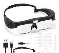 AMFUN Loupe Serre-Tête avec Lumière LED, Lunette Loupe à Chargement USB avec 5 Lentilles Détachables (0.75x, 1x, 1.5X, 2.5X, 4X), pour Bricolage, Lecture, Broderie, Loisirs Créatifs et Couture(Noir)
