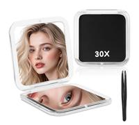 AMFUN Miroir Compact 30X, 8.5x8.5cm Miroir Grossissant Pliable des Deux Côtés, Petit Miroirs avec Grossissement pour Sortir, Voyager et Se Maquiller (Noir)