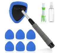 AMFUN Nettoyant pour Pare-Brise, Nettoyage Pare Brise Kit, 180° Extensible Brosse de Fenêtre de Nettoyage à Manche avec 6 Tampons Microfibres et 1 Vaporisateurs, pour le Nettoyage des Vitres(Triangle)
