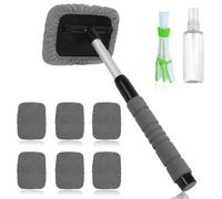 AMFUN Nettoyant pour Pare-Brise, Nettoyage Pare Brise Kit, 180° Extensible Brosse de Fenêtre de Nettoyage à Manche avec 6 Tampons Microfibres et 1 Vaporisateurs, pour Le Nettoyage des Vitres(Carré)