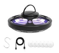 AMFUN Piège à Puces, Piège à Lumière Anti-Puces à LED 4 Modes avec 6 Autocollants de Capture, UV Lampe Tue Mouche Electrique, Lampe Piège À Puces avec 1 Crochets(Noir)