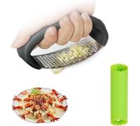 AMFUN Presse-ail à Bascule en Acier Inoxydable, Presse-ail Manuel, Garlic Press Rocker Crusher, Concasseur à Ail avec Outil Éplucheur en silicone, Appareil de Cuisine, 2PCS
