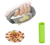 AMFUN Presse-ail à Bascule en Acier Inoxydable, Presse-ail Manuel, Garlic Press Rocker Crusher, Concasseur à Ail avec Outil Éplucheur en silicone, Appareil de Cuisine