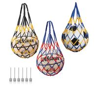 AMFUN Sac Filet de Ballon, 3PC Filets à Balles Portables pour Le Football, avec Les Aiguilles à 6 Boules, Sac de Balle de Basket pour Le Stade Le Volley (Rouge Bleu + Noir Jaune + Jaune Bleu)