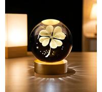 AMFUN Veilleuse Boule de Cristal 3D, Lampe de Nuit Boule de Verre avec LED Base en Bois, pour Enfants Cadeaux d'astronomie, Décoration de Chambre