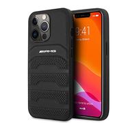 AMG AMHCP14XGSEBK Coque pour iPhone 14 Pro Max 6,7" Noir/Noir Étui rigide en cuir Lignes gaufrées