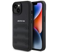 AMG AMHCP15SGSEBK Étui pour iPhone 15 6,1" Noir Coque rigide en cuir Lignes gaufrées