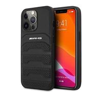 AMG Coque iPhone 14 Pro Max 6,7" AMHCP14XGSEBK – Étui rigide cuir antichoc lignes gaufrées Noir