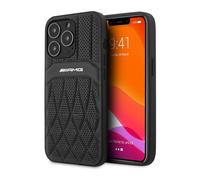 AMG iPhone 13 Pro Max Housse, Noir - Cuir Lignes courbes