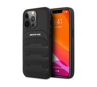 AMG AMHCP14XGSEBK Coque pour iPhone 14 Pro Max 6,7" Noir/Noir Étui rigide en cuir Lignes gaufrées