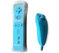 AMGGLOBAL Télécommande et manette Nunchuk en bleu, rouge, blanc, noir, rose pour Nintendo Wii Remote WII + coque en silicone gratuite (bleu vif)