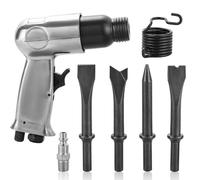 AMGSH Kit de marteau pneumatique de 150 mm, marteau pneumatique 4500 BPM avec 4 burins (pointeau conique, coupe-panneau, ciseaux à souder plats et par points), ressort et raccord - Outil de pelle à
