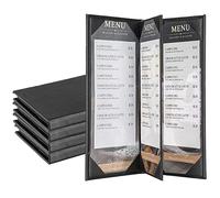 AMGSH Lot de 5 protège-menus à 4 vues 10,8 x 27,9 cm | Lot de 5 pochettes de menu en cuir noir style livre pour restaurant, café, bar, carte de vin (lot de 4, lot de 5)