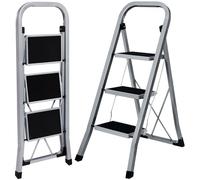 AMHANCIBLE Échelle Pliante,，Escabeau 3 Marches avec Verrouillage de sécurité, Large Pédale Antidérapante, Charge jusqu'à 150KG，Échelle Domestique pour Maison, Cuisine, Gris Tourterelle EBSL03GY