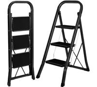AMHANCIBLE Échelle Pliante,，Escabeau 3 Marches avec Verrouillage de sécurité, Large Pédale Antidérapante, Charge jusqu'à 150KG，Échelle Domestique pour Maison, Cuisine, Bureau, Léger, Noir EBSL03BK
